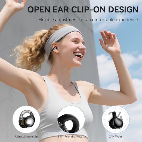 Image of Oraolo Open Ear AC600 Headphones, Bluetooth 6.0 Wireless Earbuds with HiFi Stereo, Clip-On Earbuds with ENC Clear Call, 24H Playtime, Touch Control, IPX6 Waterproof Wireless Headphones for Workout