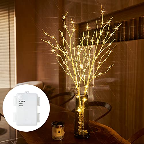Birchlitland Lighted Birch Branches 32IN 100 LED with Timer Battery Operated, Artificial Tree Branch...