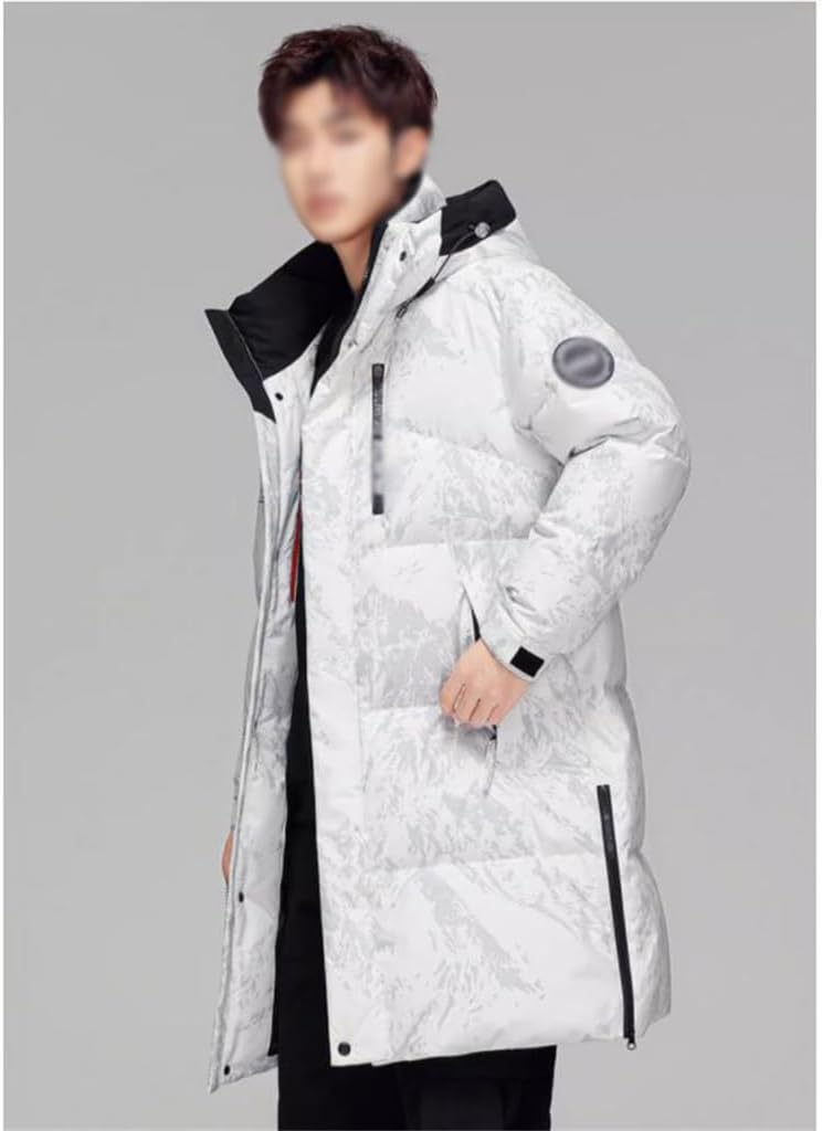 Hooded Casual Warm Youth Coat Print Down Jacket For Men's Long In Winter Thickening