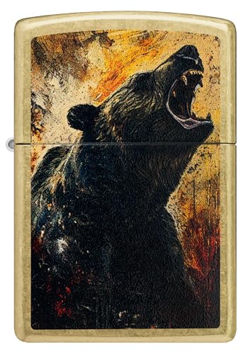 Image of Zippo Grizzly Roar Design Street Brass, Pocket Fuel Windproof Premium Lighter (BIS Certifed)