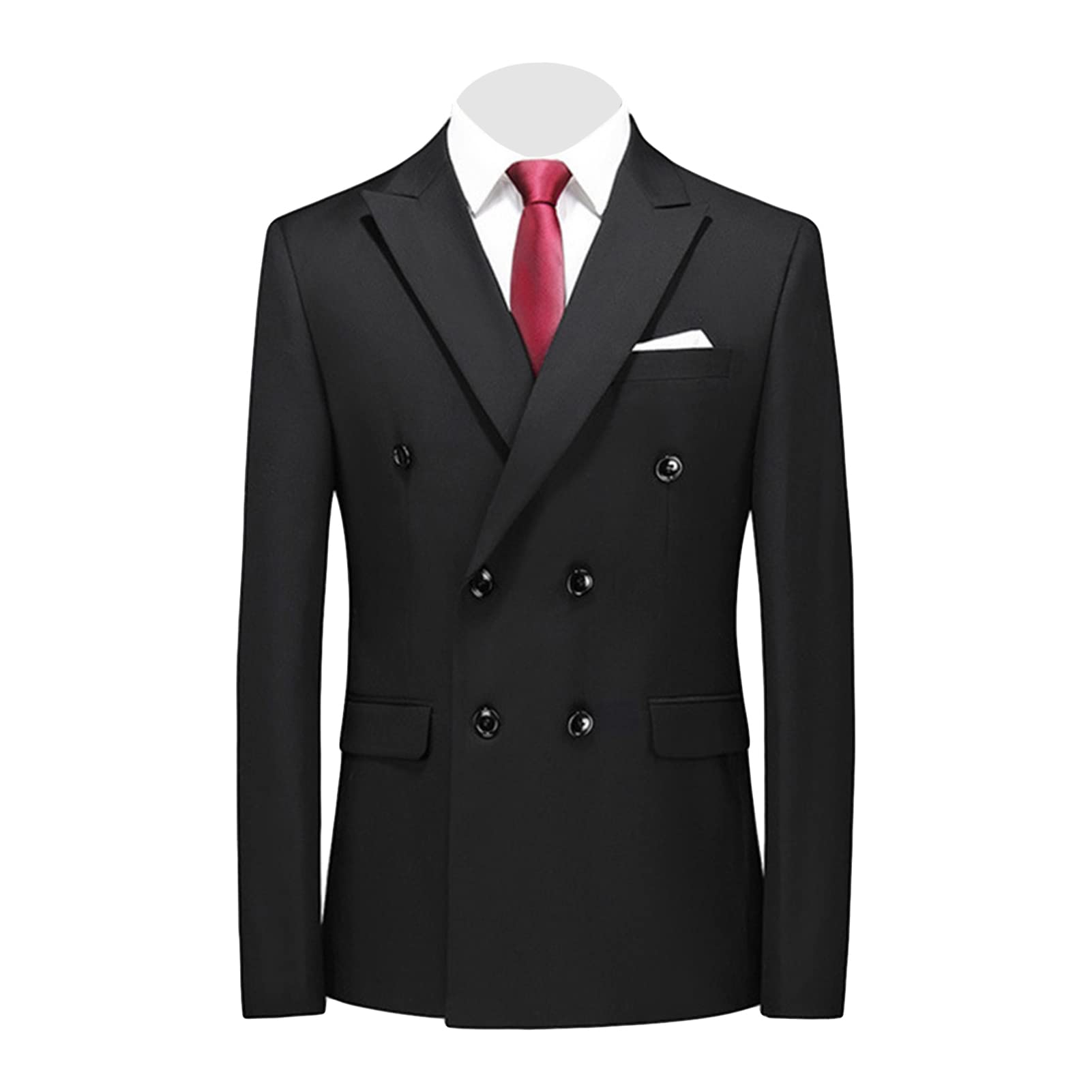 Men's Slim Fit Double Breasted Jacket Slim Fit Business Daily Prom Blazer Peak Lapel Groom Wedding Party Suit Coat (Black 1,3X-Large)