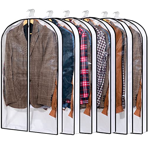 Hanging Clothes Storage with 4" Gusseted Garment Covers (Set of 6) - Clear Suit, Dress, Sweater, Shirt Protectors - 24"x 40"x 4" / 6 Pack