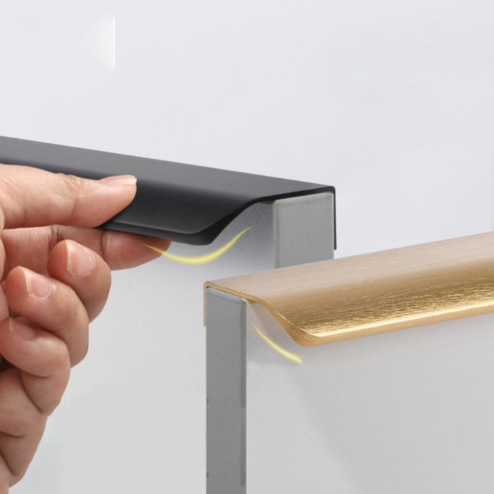 2 maniglie per mobili nascoste, maniglie curve, moderne, maniglie invisibili, per armadi da cucina, armadio, guardaroba, maniglie da cucina, oro, 40 cm