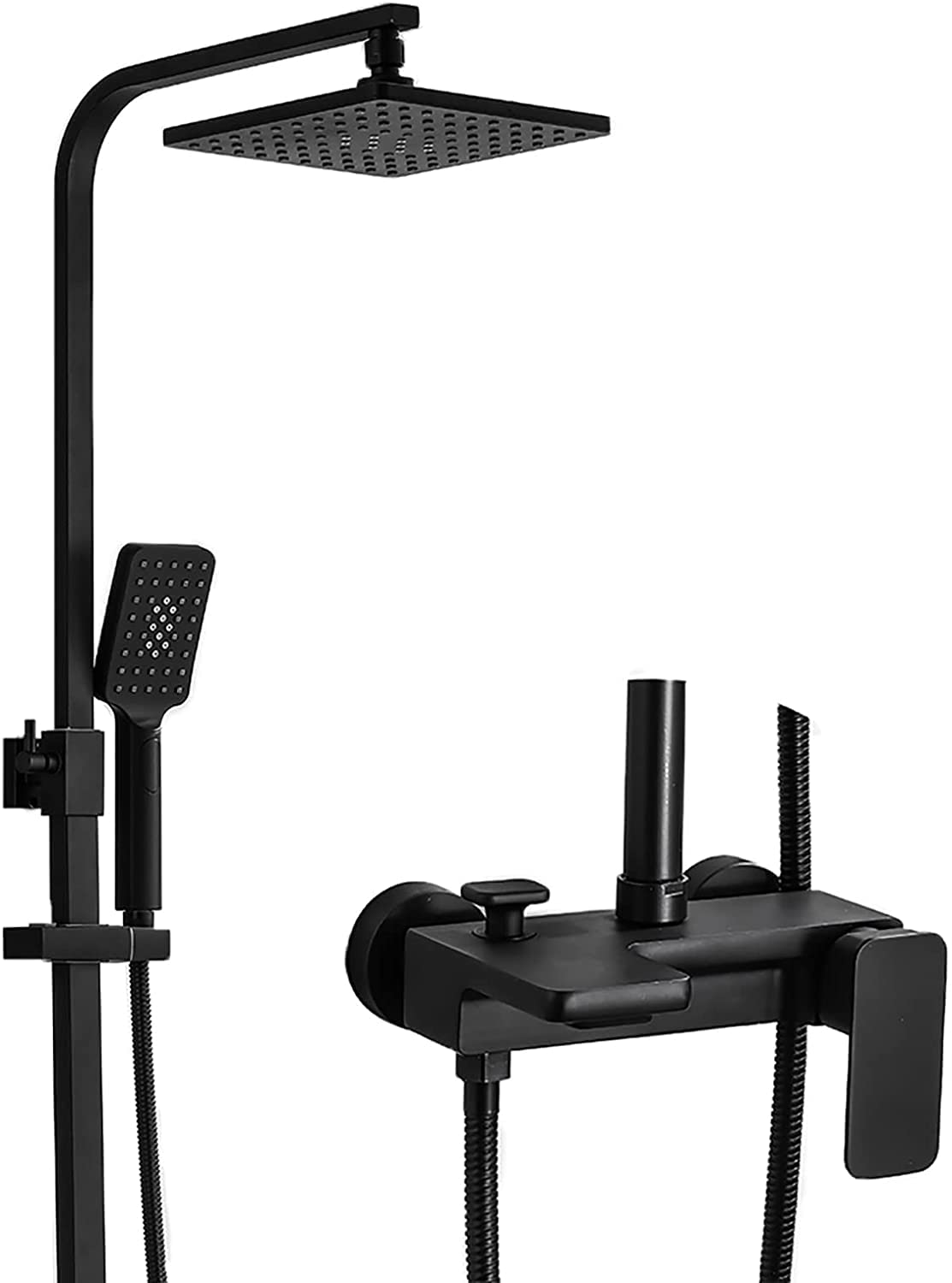 OZBMA Shower Set System with 8" Head Faucet Wall Mounted Adjustable Combo Black Rainfall Handheld Shower, Tub Spout,Rectangle