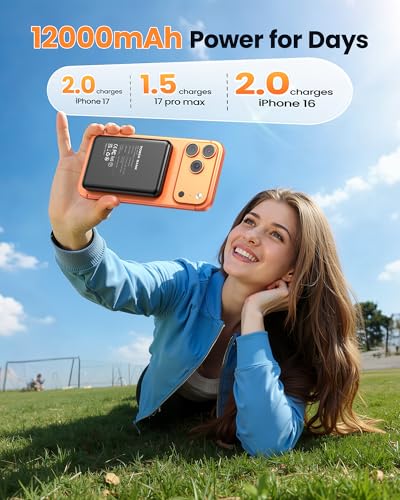 Power Bank 12000mAh for MagSafe, QC4.0 22.5W PD20W USB C Output Fast Charging, Magnetic Portable Charger Secure Wireless for iPhone 17/16/15/14 Series, AirPods, and More - Image 4