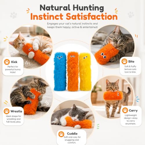 Image of Kipenzi Cat Kicker Toys Pack of 3 | Plush Cat Toys with Catnip Fillable Pocket | Soft Interactive Kicker & Chew Toys for Indoor Kittens and Adult Cats | Lightweight, Safe & Non-Toxic (Fur Kicker)