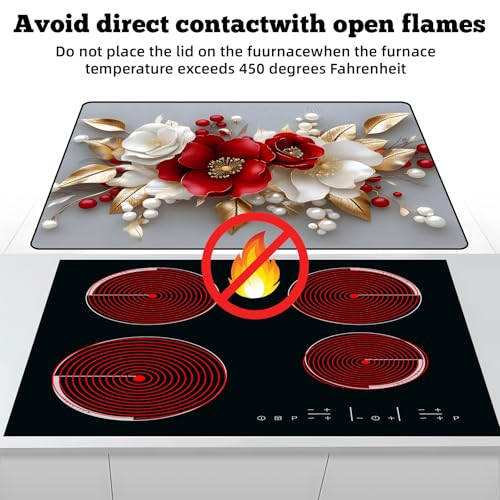Image of Multi-Design Stove Cover for Glass /Electric Stoves - 3-in-1 Heat-Resistant Protector Mat, Non-Slip Drying Rack 28 inchx20 inch (3D Flowers)