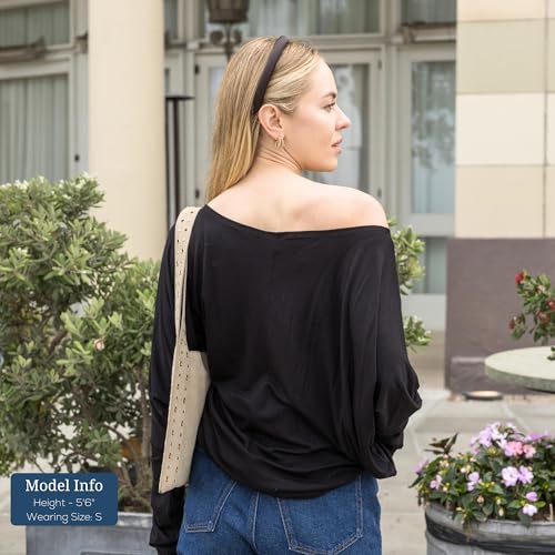 Azules Dolman Top for Women - Oversized Off Shoulder Sweater, Batwing Long Sleeve Shirts, Boatneck Tunic Blouse, Plus Size4