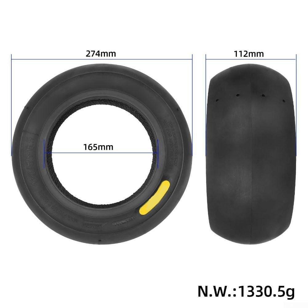 110/55-6.5 Pneu Semi-Slick Tubeless Racing pour Trottinette Electrique Caoutchouc Épais Résistant à l'usure Design Vide Noir