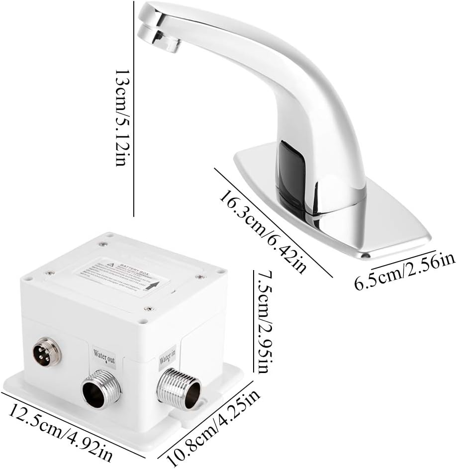 Automatic Sensor Faucet with Control Box, Copper Alloy Touchless Basin Faucet, Battery Powered Kitchen Bathroom Sink Tap for Water Saving Energy