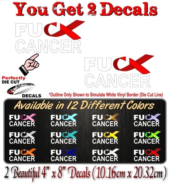Image of 2 FU Cancer Red Burgundy Ribbon 8'' Decals Blood Multiple Myeloma FCK Cancer Vinyl Vehicle Decal Stickers (Red-Burgundy - 2 Decals)