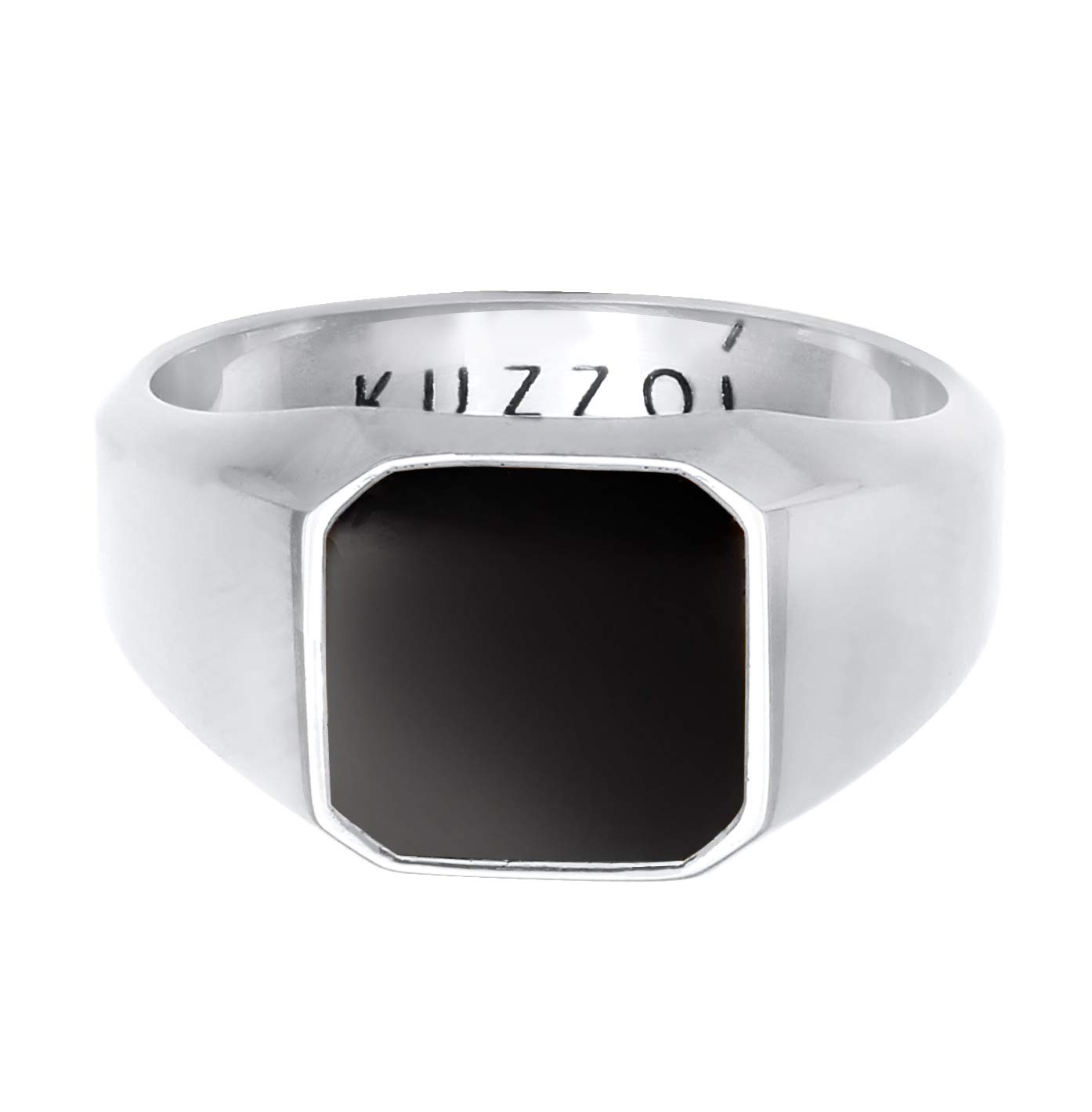 Kuzzoi Siegelring Herrenring 10 mm Achteck mit Emaille Schwarz 925 Silber | massiv breit Klassischer Herren Silberring Ring für Männer poliert in der Ringgröße 60 - 66