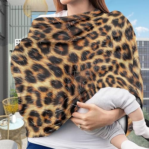 Image of Forchrinse Wild Leopard Print Car Seat Canopy for Babies Girls Infant Carrier Cover Breathable Nursing Breastfeeding Cover Stroller Cover Easy Install