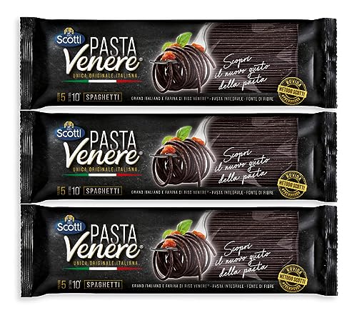 3X Scotti Pasta Venere Spaghetti di Grano Duro Integrale e Farina di Riso Nero Venere 400g [3 Confezioni]