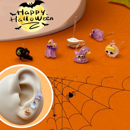 Plastic Earrings for Sensitive Ears Pumpkin Studs Halloween Earrings for Women3