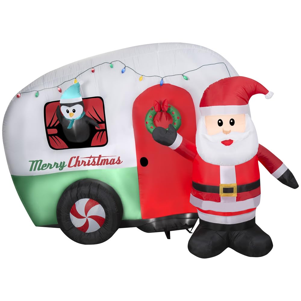 9' Gemmy Airblown Merry RV Camper Scene w/Santa and Penguin Yard Decoration 882516