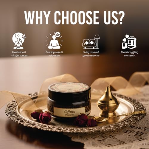Image of Devdarshan Zaffran Bakhoor (50g) Pack of 1 | Premium Long-Lasting Oriental Aroma | Natural Resin for Home Fragrance, Meditation & Relaxation | Luxurious Scented Bakhoor