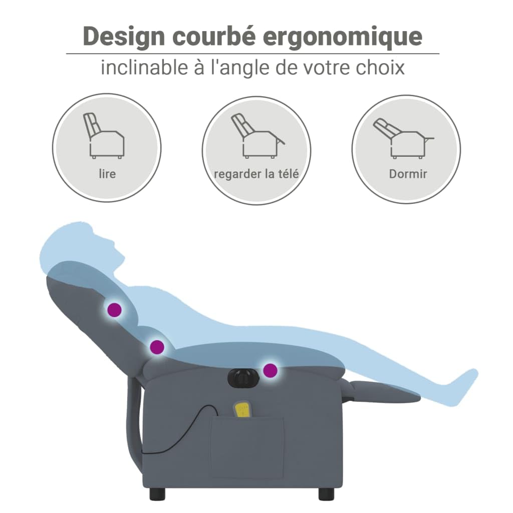 vidaXL Fauteuil inclinable de Massage électrique Gris foncé Velours