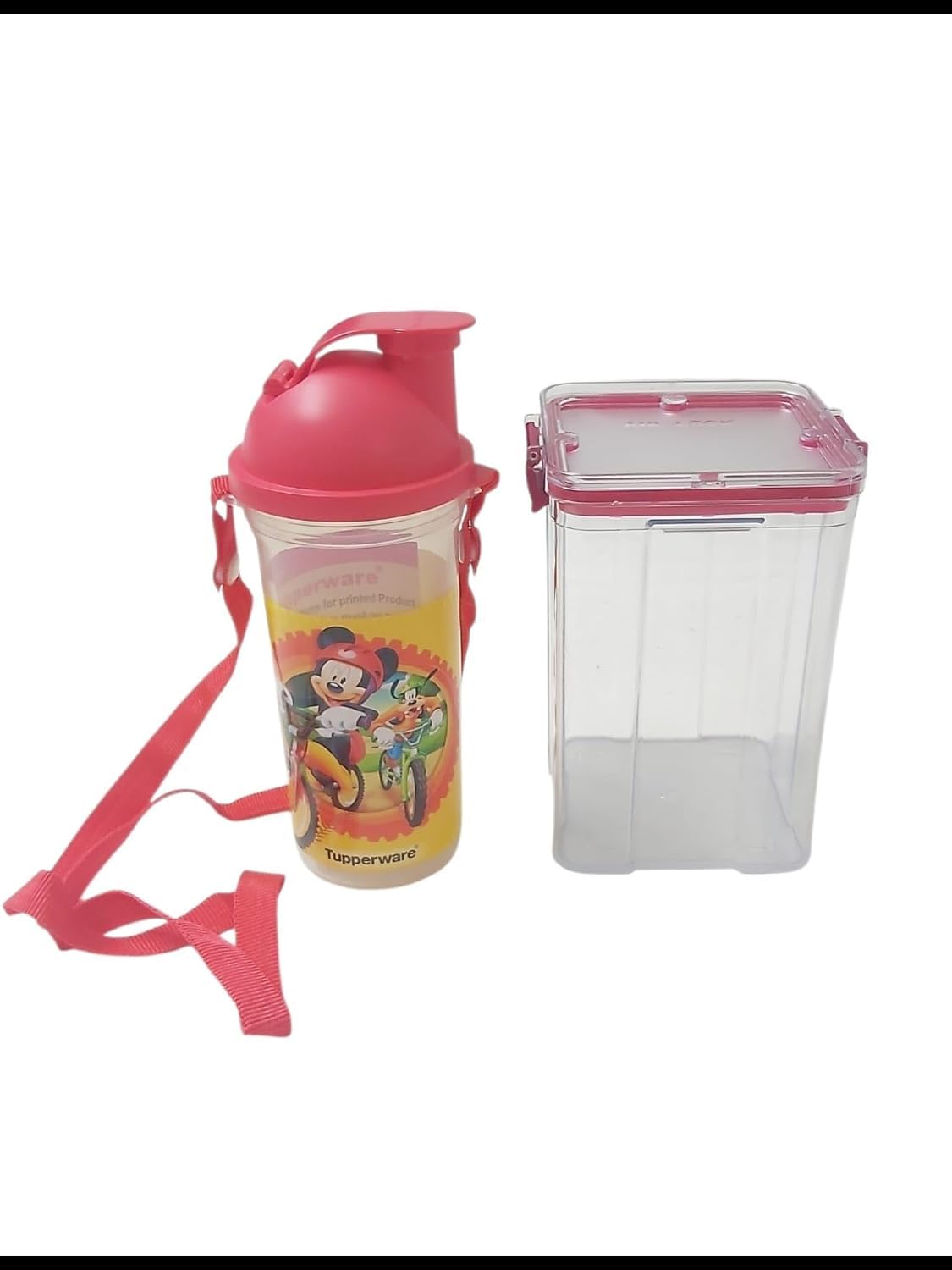 Tupperware EcoEasy Trinkflasche 400 ml Mickey & Goofy mit Tragegurt + AirLock Exclusiv Clear Vorratsbehälter 1,1 L luftdicht BPA-fre