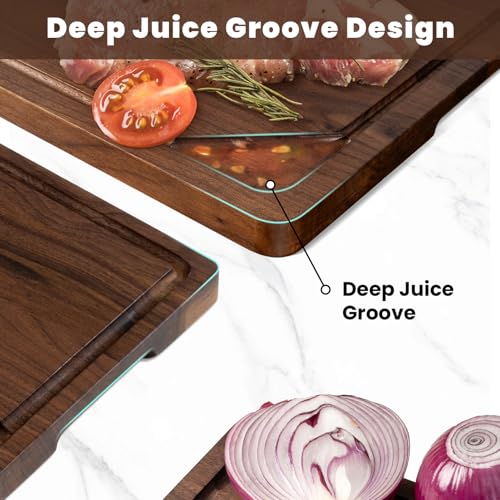 Tabla de Cortar de Madera de Nogal Heimlove para Cocina, Reversible de 43,18 cm x 27,94 cm con Ranuras Profundas para Jugos y Asas, Tabla Natural de Nogal para Picar Pan, Queso y Verduras miniatura 6