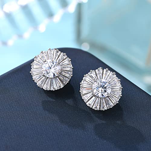 Allencoco 14K White Gold Plated Cz Halo Clip On Stud Earrings, Round Cubic Zirconia Non Pierced Clip Earrings For Women Girls #TOP2