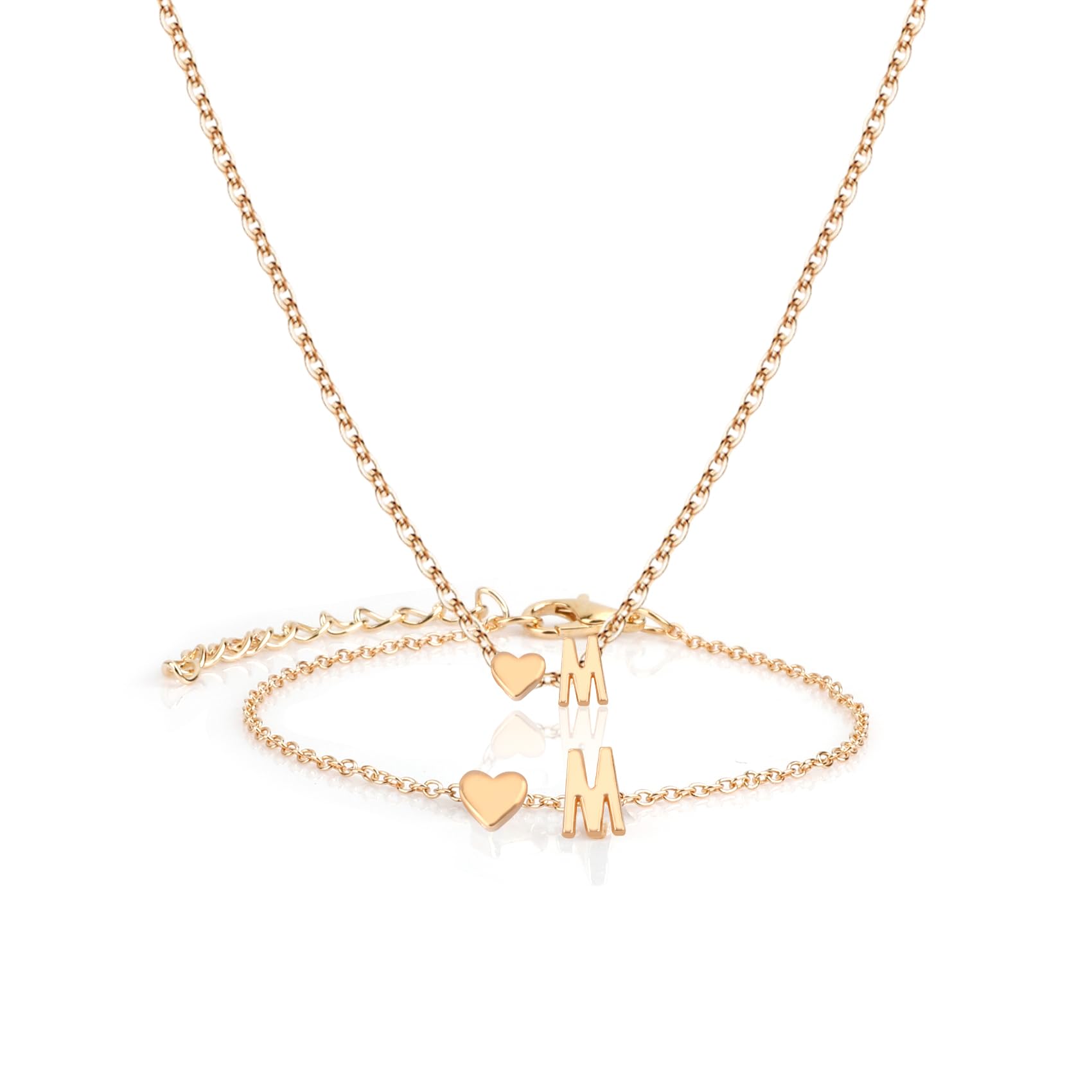 Gold Bracelets For Women Heart Initial Letter Pendant Necklace and Bracelet Set Personalized Jewelry Sets for Women Birthday Gifts for Mom Her