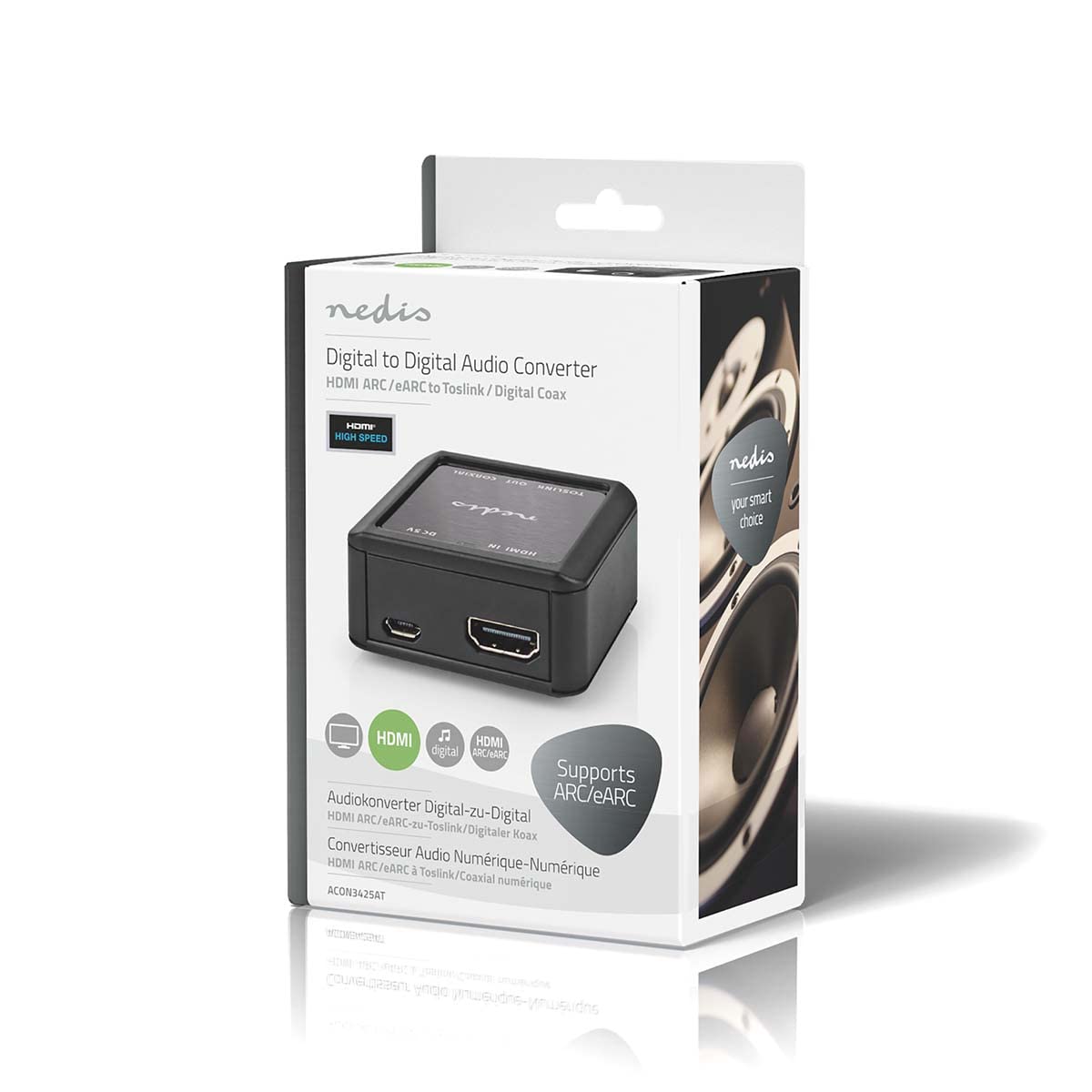 Nedis | Convertisseur audio numérique | 1 voie | Entrée de connexion : DC Power/HDMI™ | Sortie de connexion : 1 x audio coaxial / 1 x TosLink femelle | eARC | Automatique | Anthracite