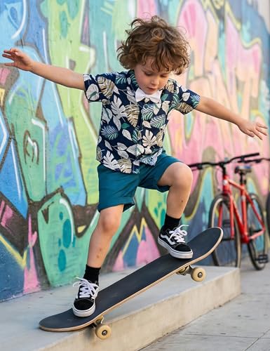 Image of JunNeng Toddler Baby Boy Shorts Sets Hawaiian Outfits,Summmer Hawaiian Shirt+ Elastic Shorts Vacation Clothes