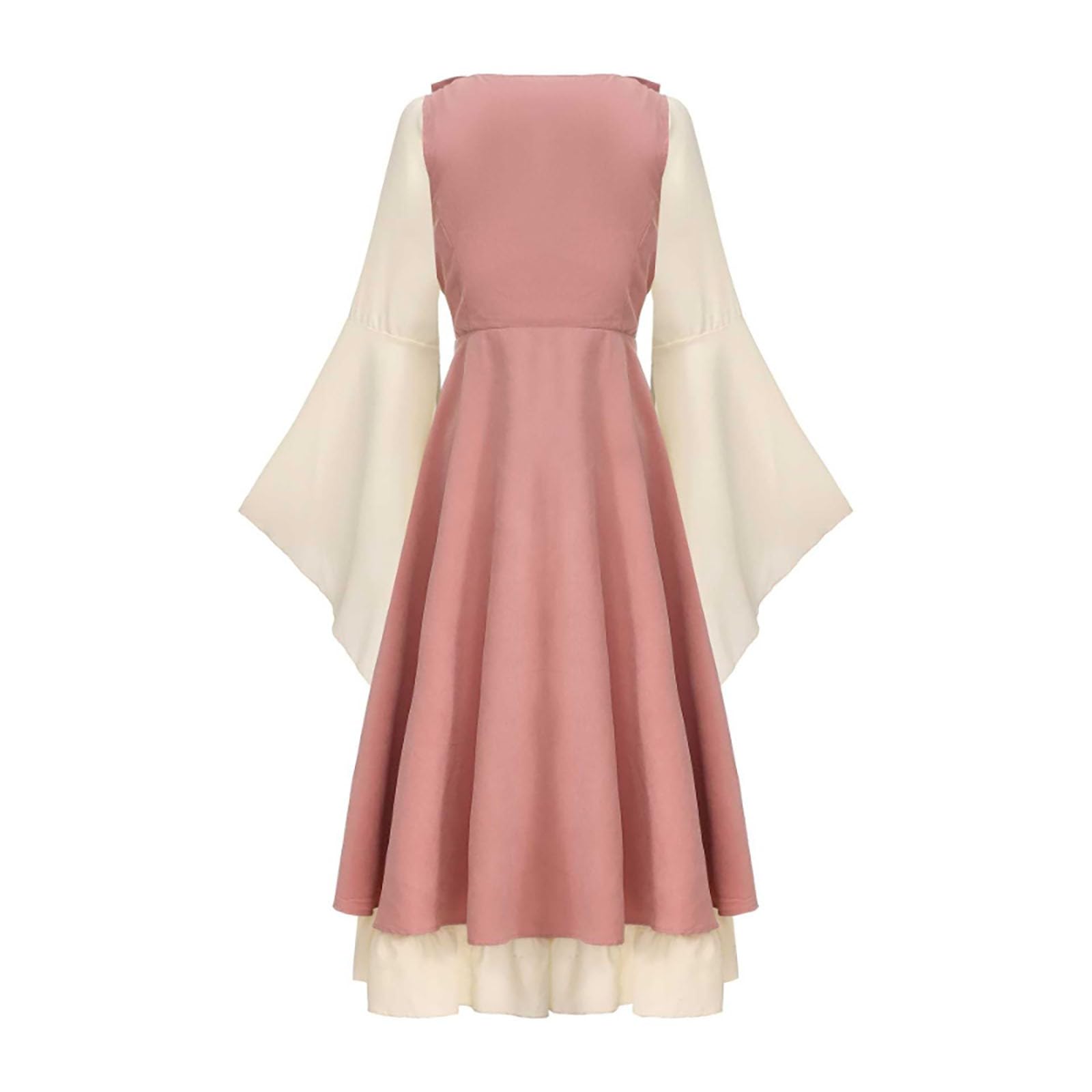 Genérico Vestido Medieval Mujer - Chal De Mujer Estilo Medieval Corte con Cordón Ajustable Manga Larga Vestido De Dos Piezas con Estampado De Hojas