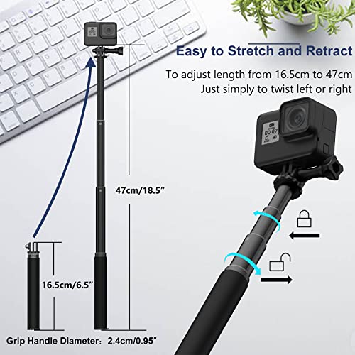 Unixyz Mini Pocket Selfie Stick Waterproof With Phone Clip For Gopro, Extendable 6.5" To 18.5" Underwater Monopod Vlogging Handler Hand Grip For Go Pro Max Mini Hero Insta360 Dji Action Accessories #TOP4