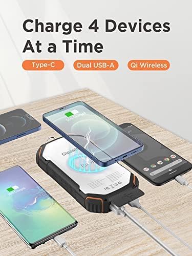 Miniatura 4 de Gigastone Banco de energía solar, paquete de 2 cargadores portátiles de 20000 mAh para actividades al aire libre, cargador inalámbrico Qi con luz