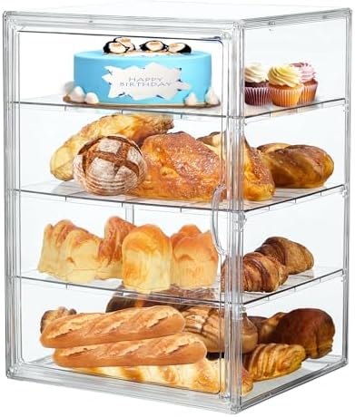Bread Box,Large Bread Boxs for Kitchen Countertop - 4 Layers Adjustable Bread Storage Container,Clear Boxes for Kitchen Counter, Breads Box Airtight,Bread Holder,Perfect for Bagel Muffins(transparent)
