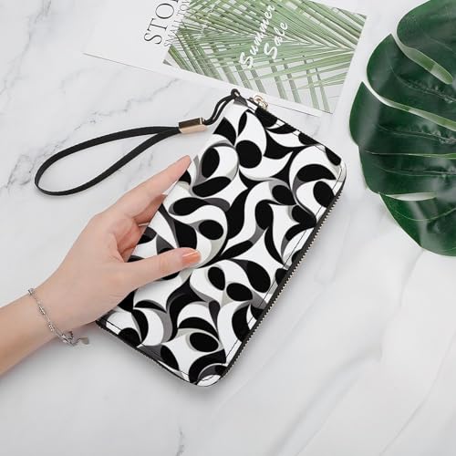 Abstract Black And White Pattern PU Leather Clutch Long Bifold Wallet, Coin Purse Credit Pass Case, Durable Card-Holder Money Storage for Women Men4