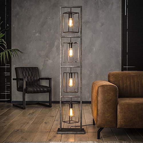 famlights Saskia Lampadaire rectangulaire en métal argenté 4 x E27 Design industriel élégant pour salon, chambre à coucher Lampe design moderne Lampe sur pied rétro