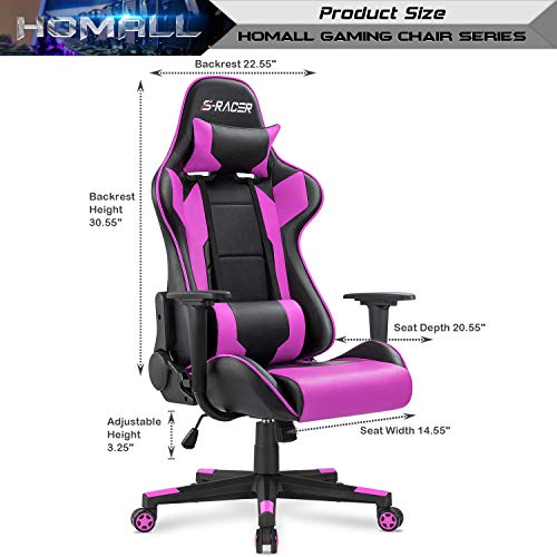 Homall Gaming Chair, Office Chair High Back Computer Chair Leather Desk Chair Racing Executive Ergonomic Adjustable Swivel Task Chair with Headrest and Lumbar Support (Violet)