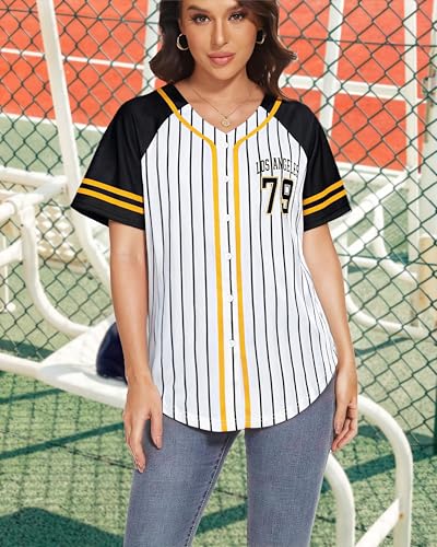 Image of Baseball Jersey Women Baseball Shirts Baseball Team Button Down Jerseys | Game Day Striped Jersey, Perfect for Daily Outings, Photos, Sports, Hip-Hop Party, Campus Wear, Weekend Hangout