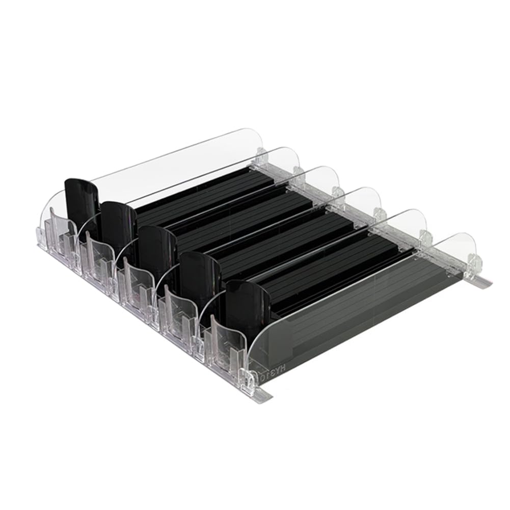 Getränke-Organizer, Spender, Federdruck, Dosengetränke-Schieberegal, verstellbare Breite, Getränkeschieber-Regal, E-förmiges Gleitelement for Kühlschrank (schwarz, 380 mm, 5 Sets)
