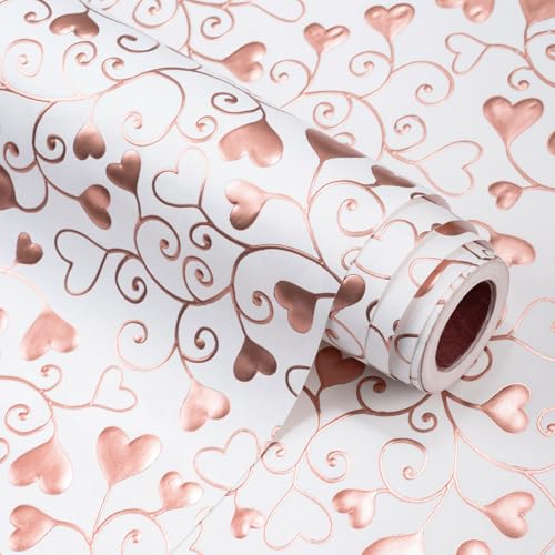 WRAPAHOLIC 3D Kraft Heart Wrapping Paper - Mini Roll - 17 inch x 16.5 feet - Embossed Love Heart with Rose Gold Foil Wrapping Paper for Valentines Day Wedding Anniversary Birthday