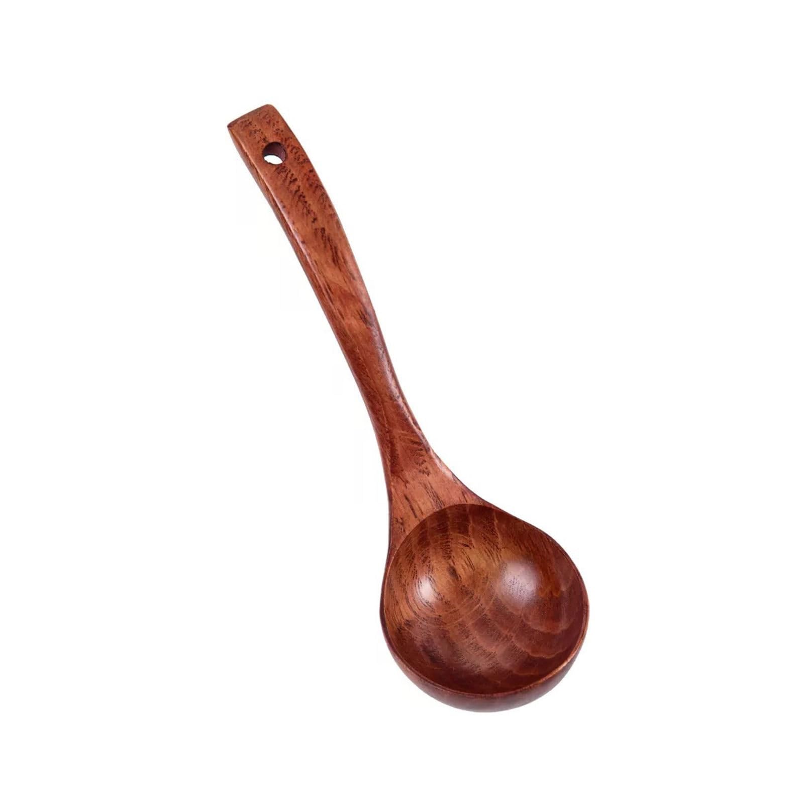 Qusinfc Wood Stirring Spoon with Curved Handle for Cooking Serving Soups Porridge Natural Kitchens Utensils Japanese Wooden Soup Ladle