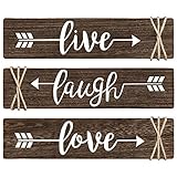 Dahey 3 Pieces Rustic Wood Sign Arrow Wall Decor Live Laugh Love Quote Sign Farmhouse Wall Mount Decoration for Home, Living Room, Mothers Day, Wedding, Housewarming Gift 13'x 3', Brown