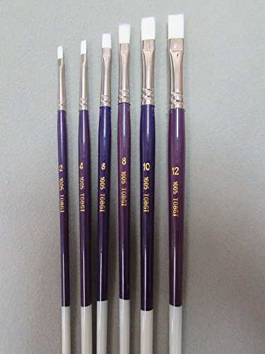 Set 6 Artist Synthetic White Sable Brush Set Bright Shape #2, 4, 6, 8, 10, 12