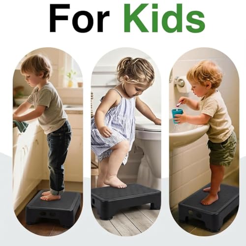 Image of COOL-ANGLE Non-Slip Step Stool for Adults & Seniors - 3.4 inch Low Profile Wide Platform 600lbs Capacity - 6 Stability Feet Bed Step for High Beds, Bath & Car - Portable with Handles, Black