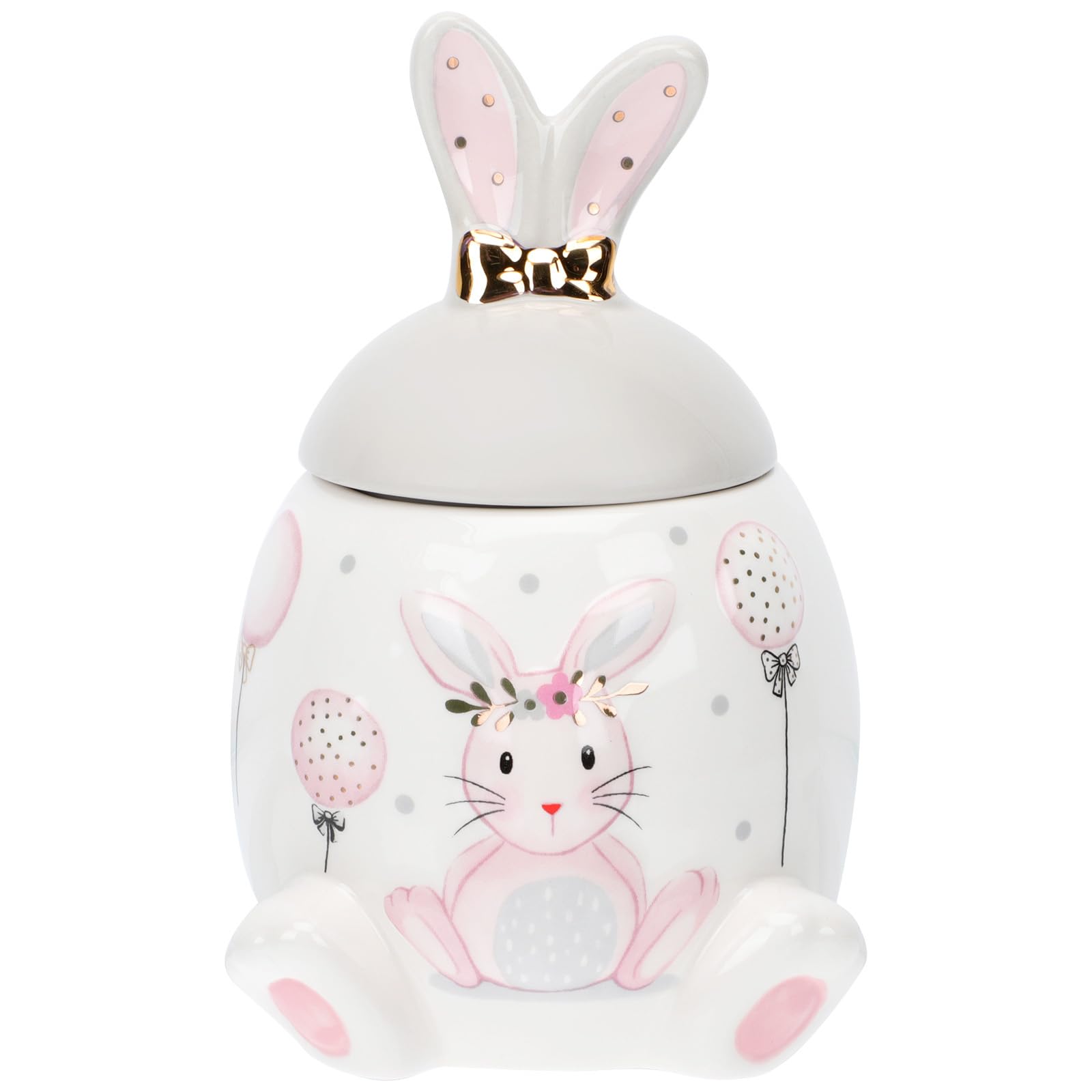 Garneck Ceramics Easter Bunny Cookie Jar: Pastel Pink Canister Candy Dish Food Storage Containers With Bunny Ears Lid for Easter Home Kitchen Spring Decor