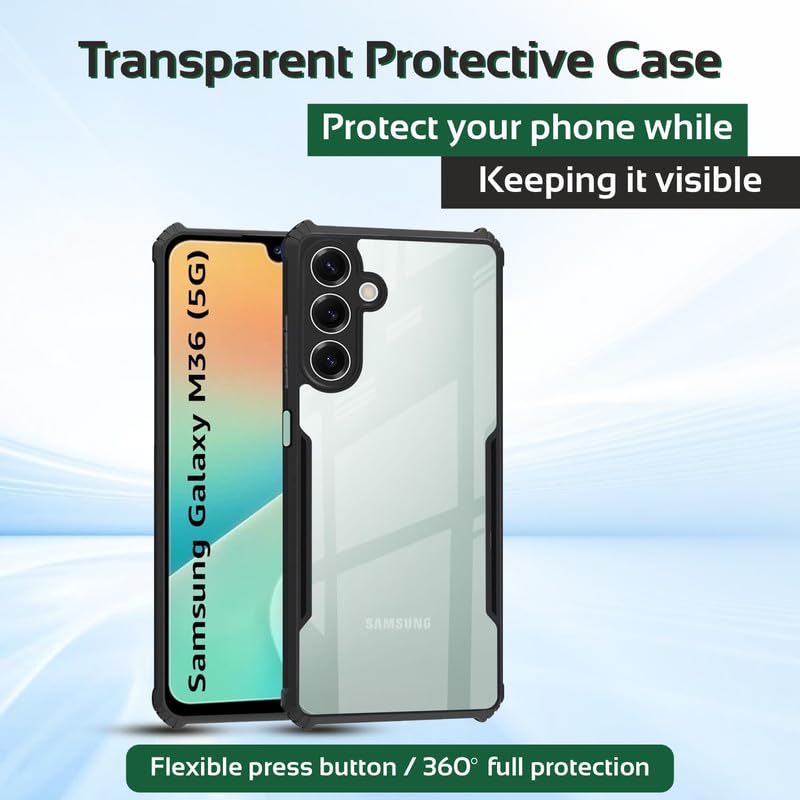 Image of AIBEX Compatible for Samsung F36 5G / Samsung M36 5G Mobile Back Case Cover, Crystal-Clear Shockproof Bumper with Camera Guard |(TPU+PC) | Anti-Yellow, Slim Transparent - Black