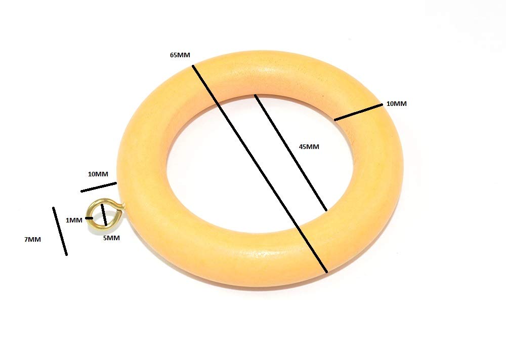 48 x Light Brown Wooden Curtain Drape Rod Pole Rings + Screw Eye ID 45mm