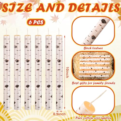 Conelist YUL-CONELIST-49 6 Pcs Birch Taper Candle Set Birch Bark Candles Rustic Farmhouse Pillar Candles Fall Candle thumb #2