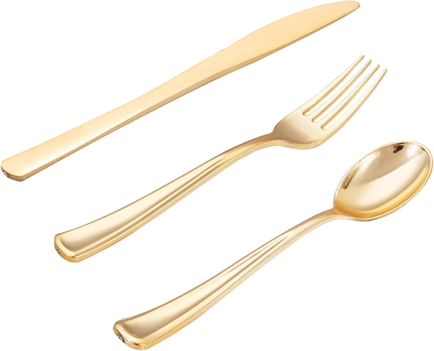 Photo 1 of WDF 500PCS Gold Plastic Silverware Set Disposable - Gold Cutlery Set Plastic - 250Forks, 125 Spoons, 125 Knives for Party/Baby Shower/Wedding