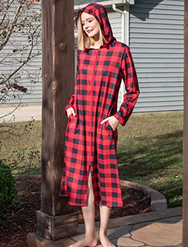 Ekouaer Zipper Robe For Women Long Hooded Nightgown Housecoats Full Length Duster Soft Sleepwear With Pockets #TOP3