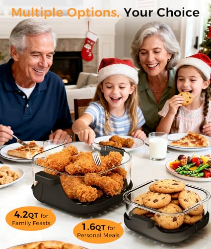 Image of 4-in-1 Portable Glass Air Fryer - 1500W, 4.2QT & 1.6QT Dual Glass Containers with Lids, Non-Toxic, 400F Precise Heat, Max Crisp | Bake | Air Fry | Recrisp, Microwave, Freezer & Dishwasher Safe