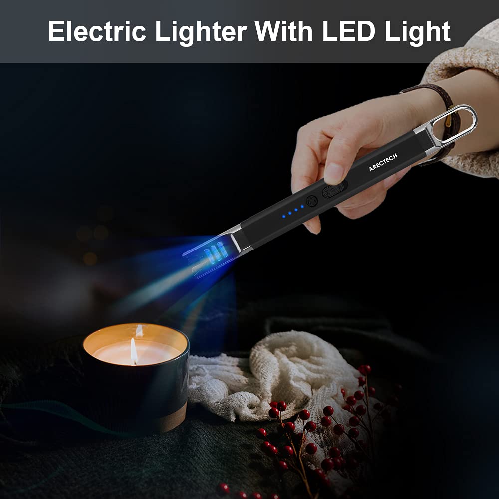 Encendedor de velas eléctrico recargable con USB para cocinar velas, camping, barbacoas, fuegos artificiales (negro y dorado champán, paquete de 2) 4